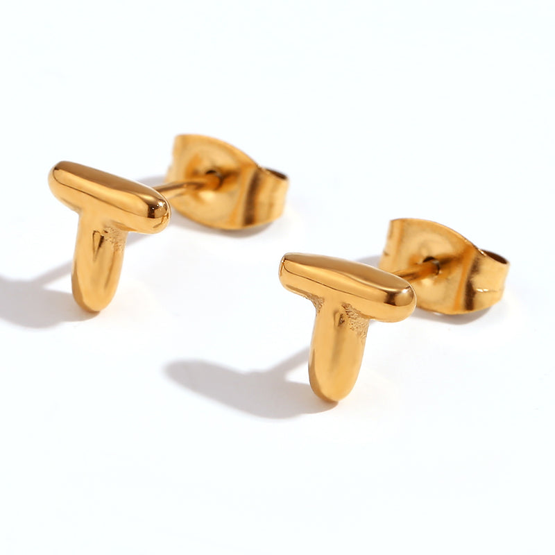 1 pair basic classic style letter plating stainless steel 18k gold plated ear studs By Trendy Jewels