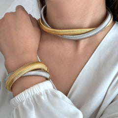 retro simple style geometric stainless steel 18k gold plated bracelets necklace jewelry set By Trendy Jewels