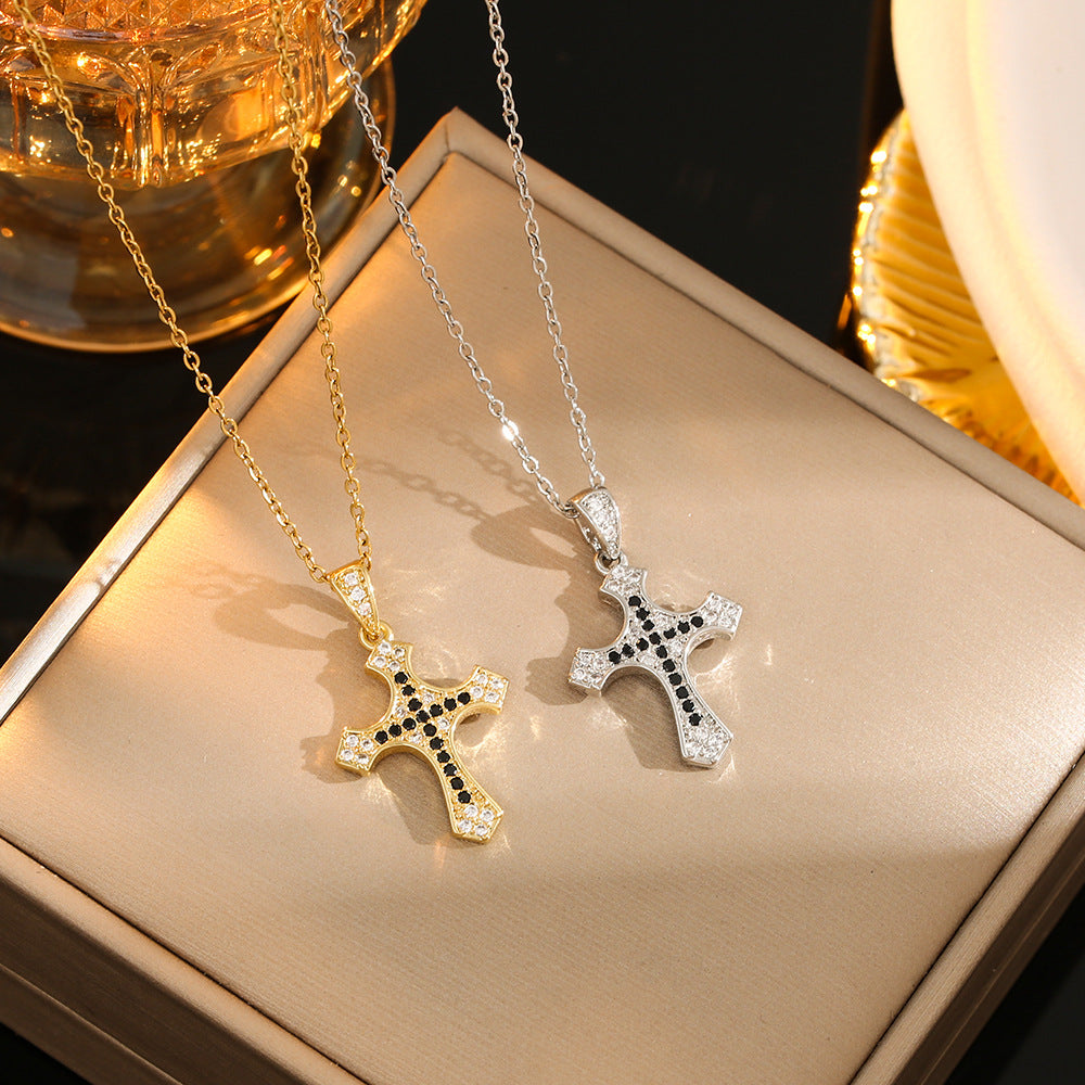 Stainless Steel Gold Plated Silver Plated Casual Commute Cross Inlay Zircon Pendant Necklace By Trendy Jewels