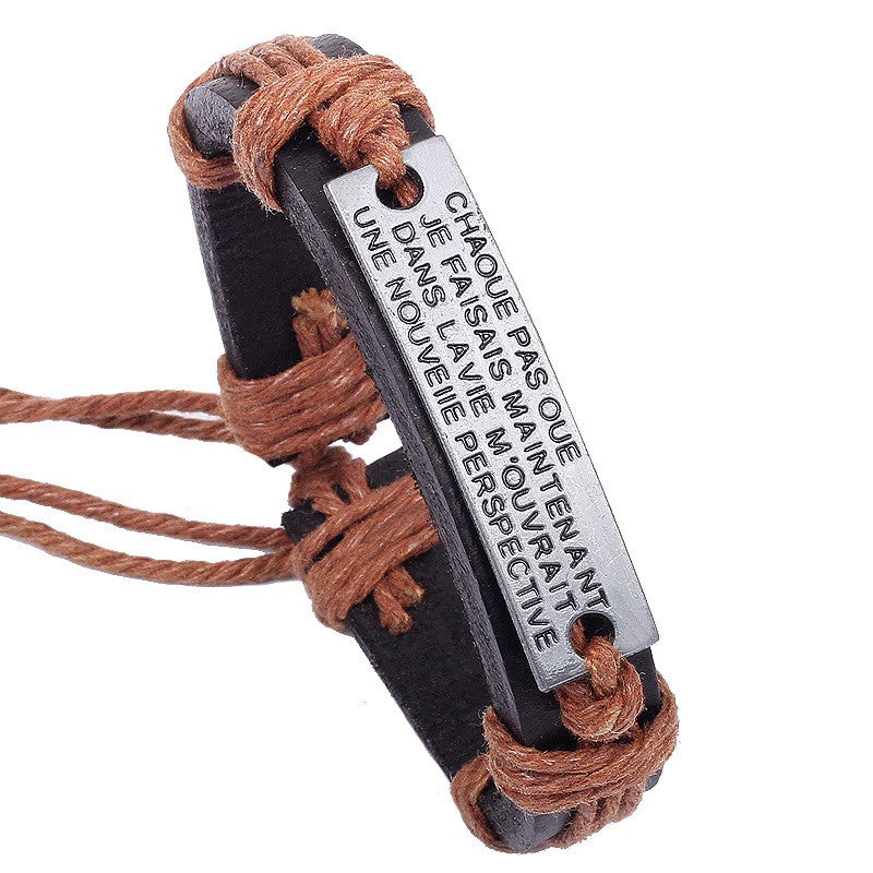 simple style cross letter alloy leather alloy men's bracelets By Trendy Jewels