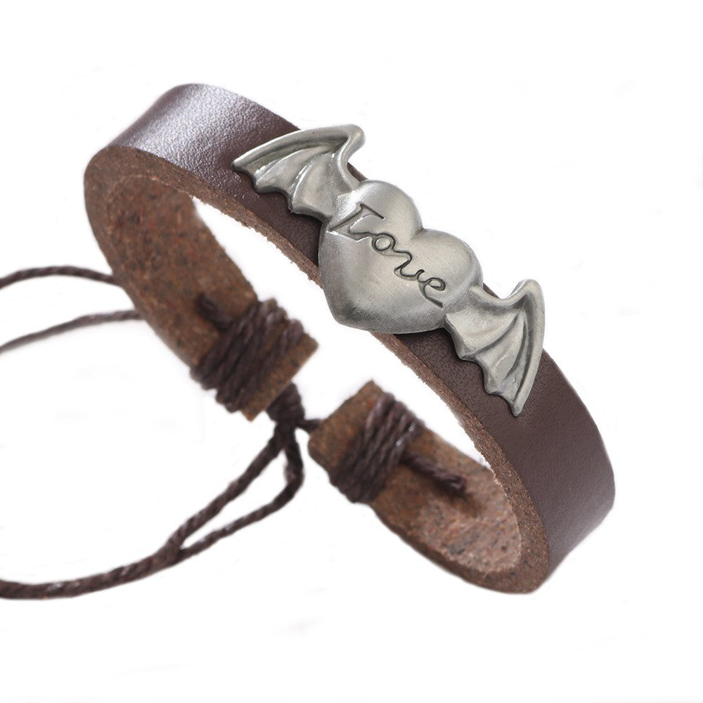 simple style cross letter alloy leather alloy men's bracelets By Trendy Jewels