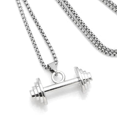 hip-hop punk dumbbell stainless steel alloy plating unisex pendant necklace long necklace By Trendy Jewels