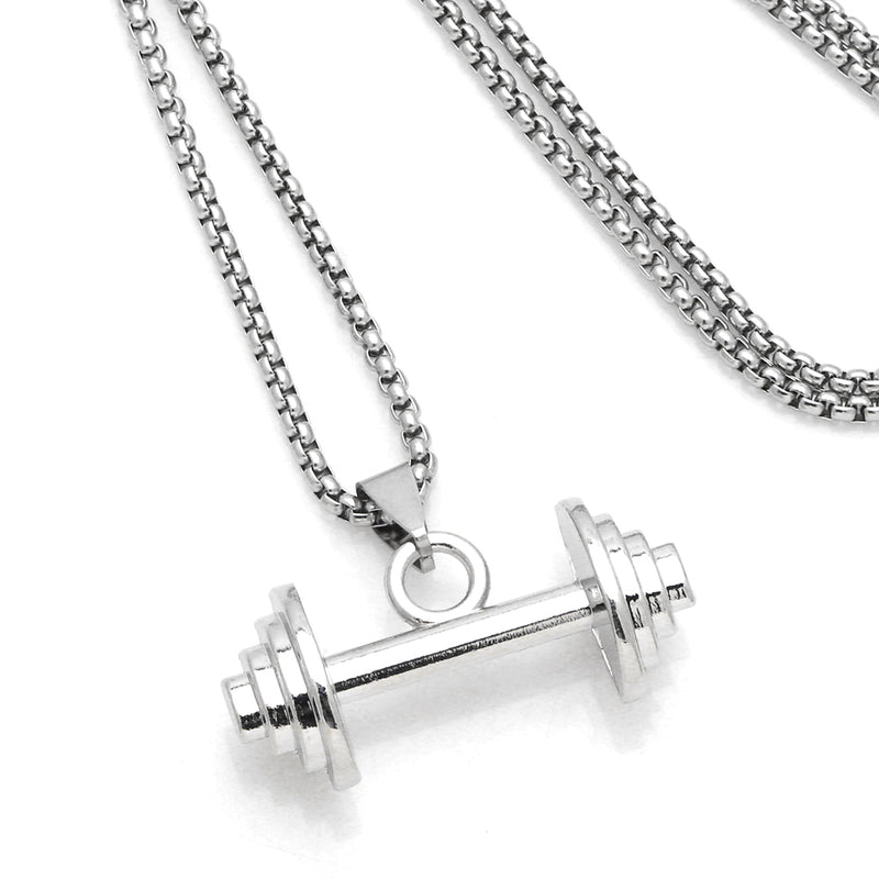 hip-hop punk dumbbell stainless steel alloy plating unisex pendant necklace long necklace By Trendy Jewels