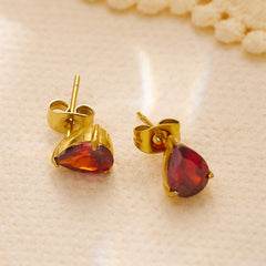 1 Pair French Style Water Droplets Inlay Titanium Steel Zircon 18K Gold Plated Ear Studs By Trendy Jewels