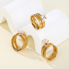Stainless Steel 14K Gold Plated Elegant Vintage Style Geometric Plating Inlay Zircon Rings By Trendy Jewels
