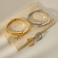 304 Stainless Steel 18K Gold Plated Vintage Style Simple Style Solid Color Rings Bracelets By Trendy Jewels