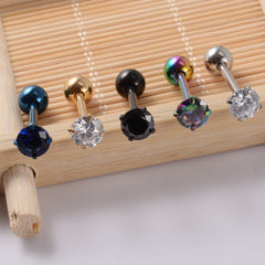 simple style streetwear solid color stainless steel plating inlay zircon tongue nail By Trendy Jewels