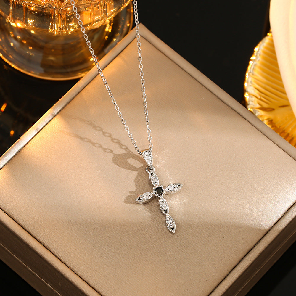 Stainless Steel Gold Plated Silver Plated Casual Commute Cross Inlay Zircon Pendant Necklace By Trendy Jewels