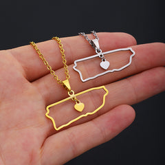 Stainless Steel Casual Simple Style Plating Hollow Out Map Heart Shape Pendant Necklace Long Necklace By Trendy Jewels