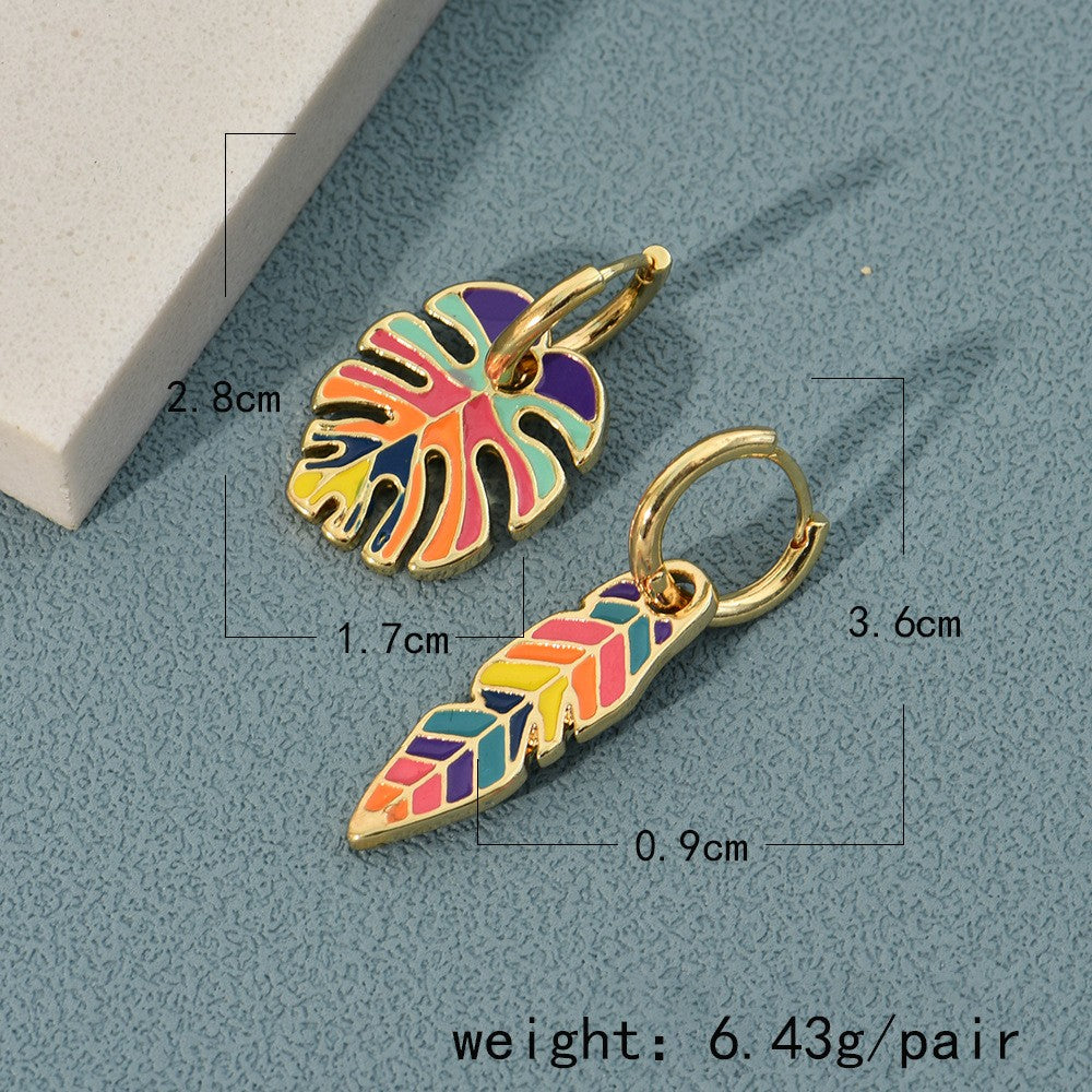 retro cactus leaf flower enamel alloy earrings By Trendy Jewels