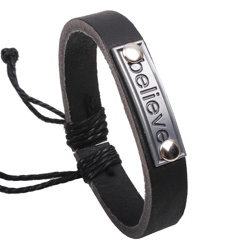 simple style cross letter alloy leather alloy men's bracelets By Trendy Jewels