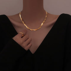 304 Stainless Steel 18K Gold Plated Retro Plating Solid Color Bracelets Necklace By Trendy Jewels