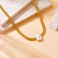 Titanium Steel 18K Gold Plated Vintage Style Plating Inlay Solid Color Pearl Necklace By Trendy Jewels