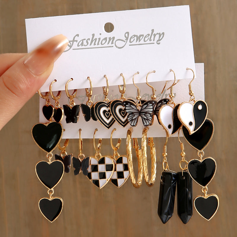 1 set retro ethnic style gossip heart shape butterfly arylic alloy earrings By Trendy Jewels