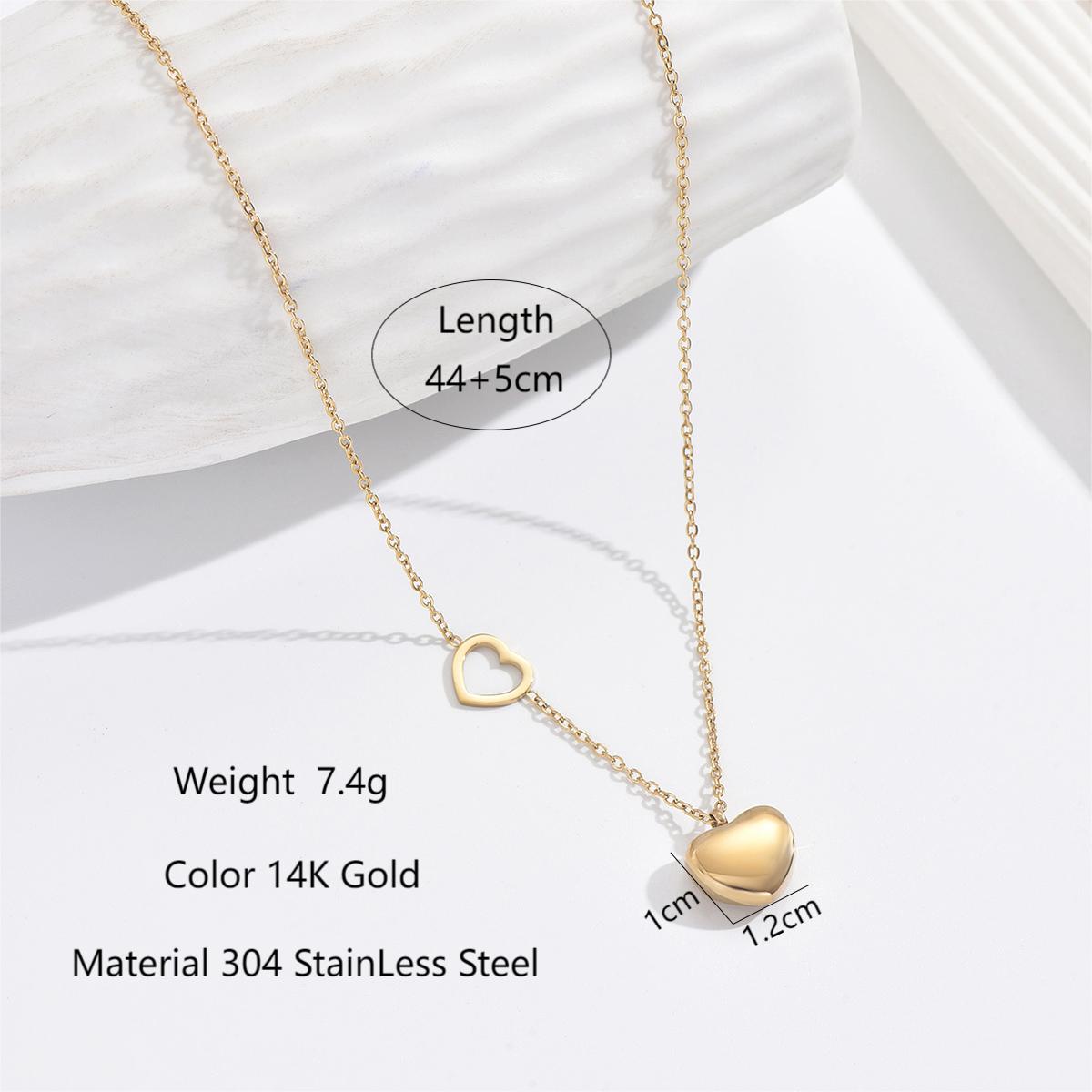 304 Stainless Steel 14K Gold Plated Elegant Romantic Classic Style Plating Heart Shape Double Layer Necklaces By Trendy Jewels