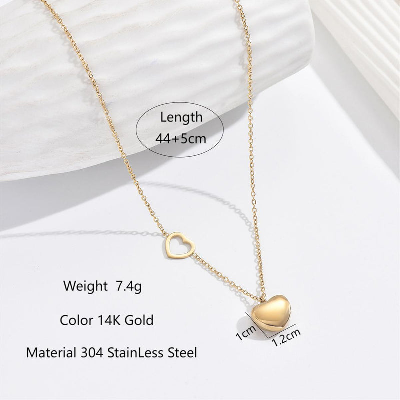 304 Stainless Steel 14K Gold Plated Elegant Romantic Classic Style Plating Heart Shape Double Layer Necklaces By Trendy Jewels