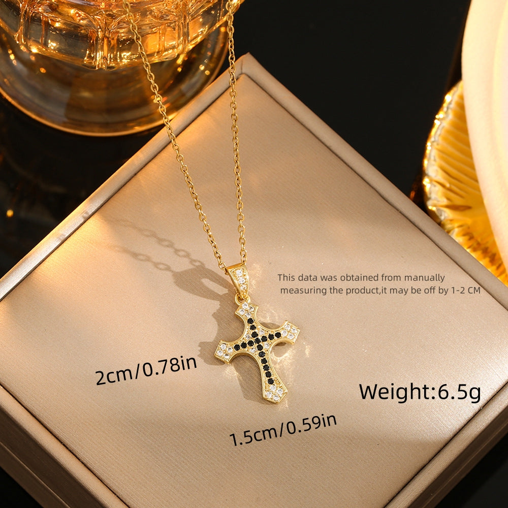 Stainless Steel Gold Plated Silver Plated Casual Commute Cross Inlay Zircon Pendant Necklace By Trendy Jewels