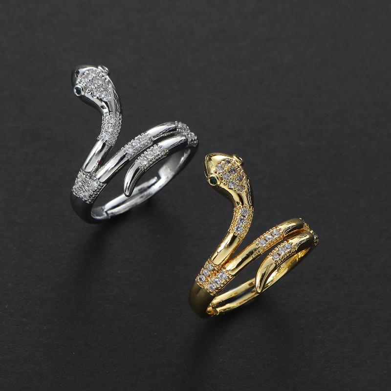 Stainless Steel Simple Style Sports Snake Inlay Zircon Open Rings By Trendy Jewels
