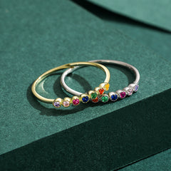 cute rainbow sterling silver plating inlay zircon 14k gold plated rhodium plated rings By Trendy Jewels