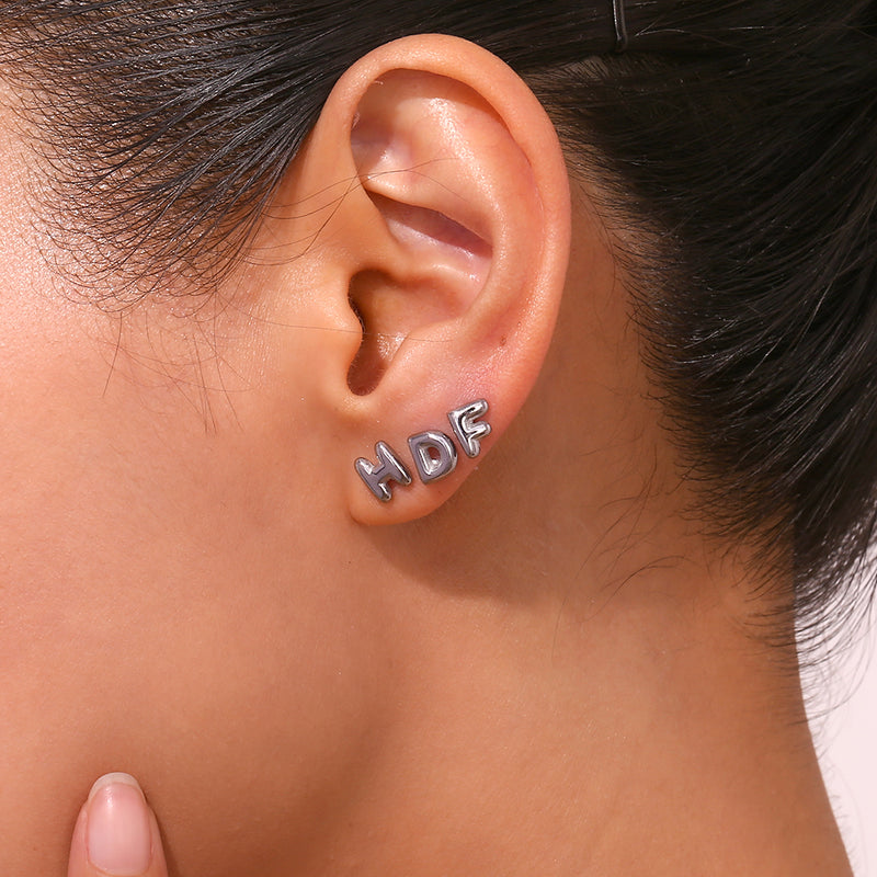 1 pair basic classic style letter plating stainless steel 18k gold plated ear studs By Trendy Jewels