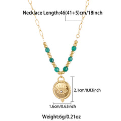 vintage style color block eye stainless steel beaded plating 18k gold plated pendant necklace By Trendy Jewels