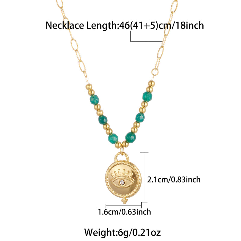 vintage style color block eye stainless steel beaded plating 18k gold plated pendant necklace By Trendy Jewels