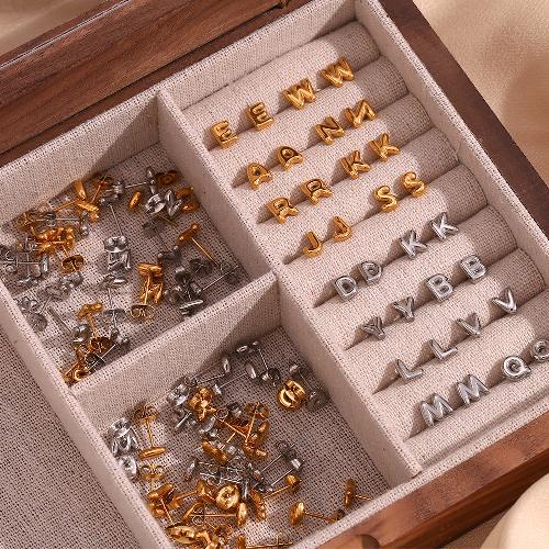 1 pair basic classic style letter plating stainless steel 18k gold plated ear studs By Trendy Jewels