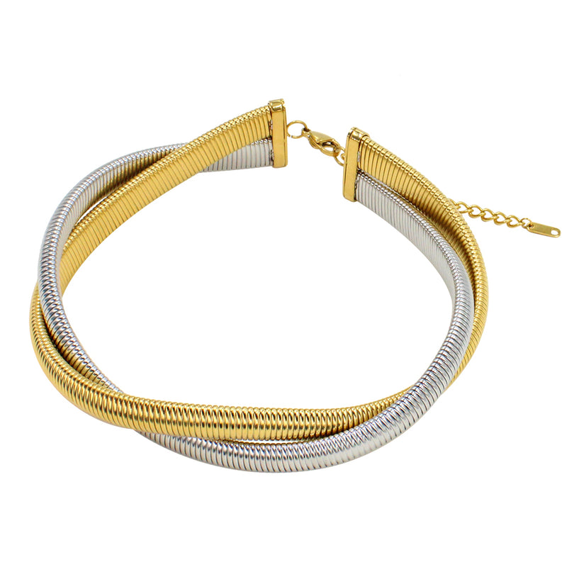 retro simple style geometric stainless steel 18k gold plated bracelets necklace jewelry set By Trendy Jewels