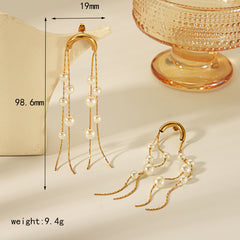 1 Pair IG Style Vintage Style Simple Style Round Tassel Solid Color Pearl Plating 304 Stainless Steel 18K Gold Plated Drop Earrings By Trendy Jewels