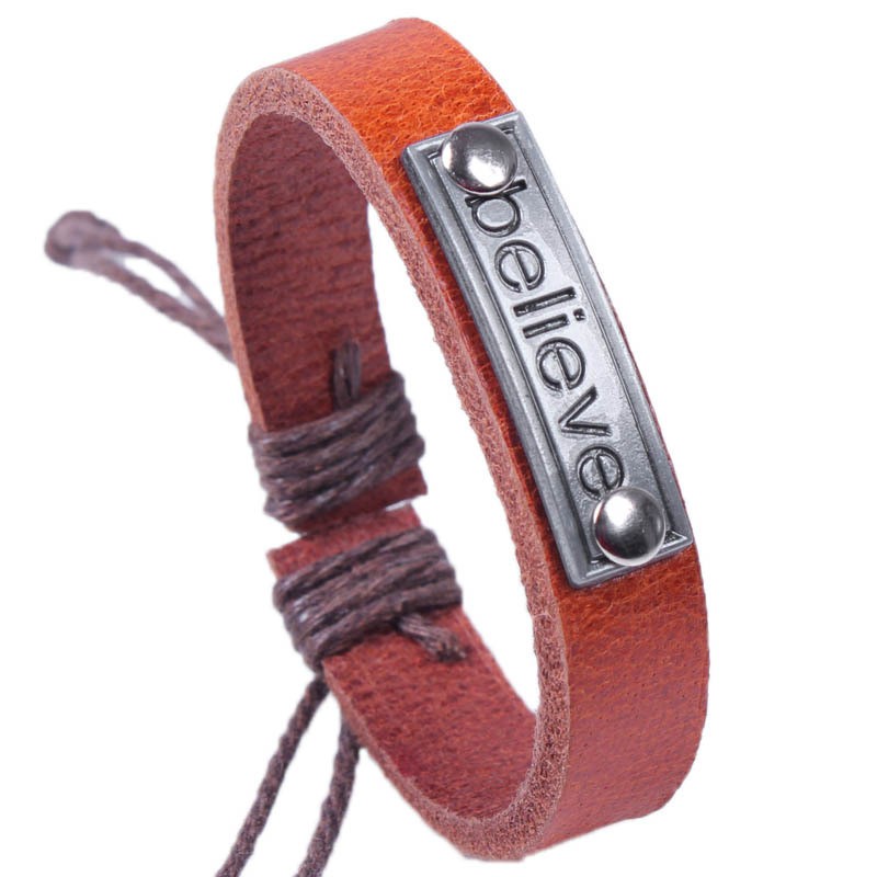 simple style cross letter alloy leather alloy men's bracelets By Trendy Jewels