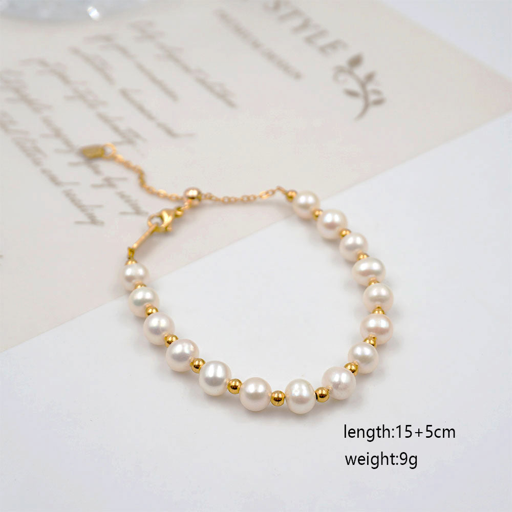 304 Stainless Steel natural stone Freshwater Pearl Gold Plated Preppy Style Beach Simple Style Beaded Patchwork Color Block Bracelets By Trendy Jewels