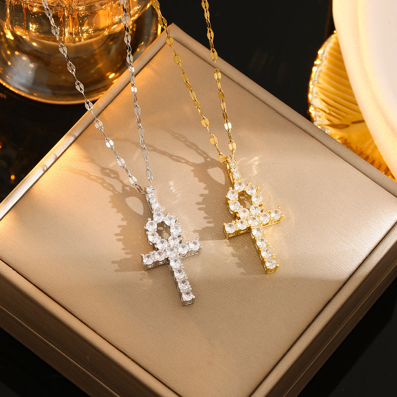 Stainless Steel Gold Plated Silver Plated Casual Commute Cross Inlay Zircon Pendant Necklace By Trendy Jewels