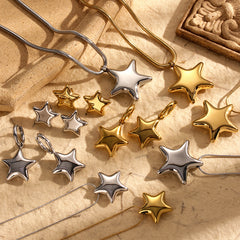 304 Stainless Steel 18K Gold Plated French Style Simple Style Star Earrings Necklace By Trendy Jewels