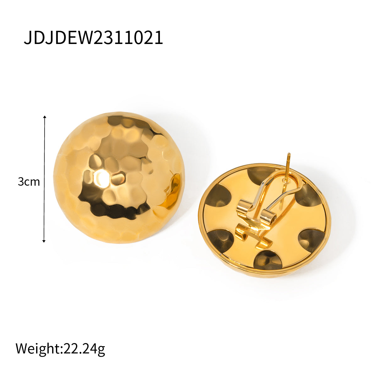 1 Pair IG Style Solid Color 316 Stainless Steel 18K Gold Plated Ear Studs By Trendy Jewels