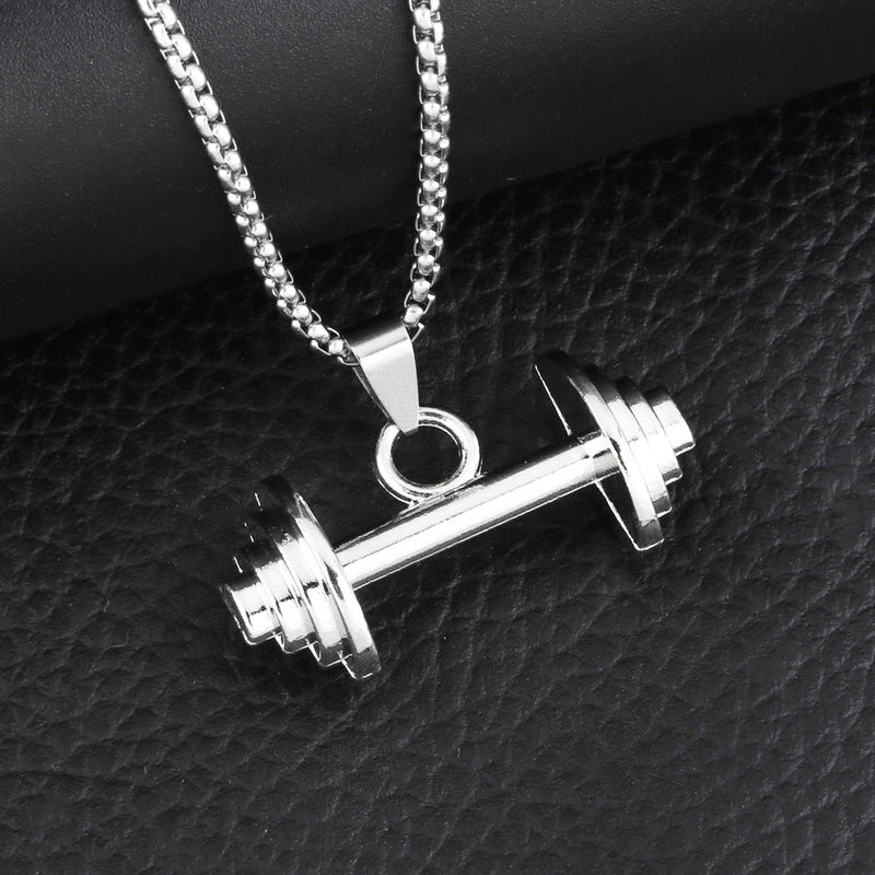 hip-hop punk dumbbell stainless steel alloy plating unisex pendant necklace long necklace By Trendy Jewels