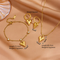 Titanium Steel 18K Gold Plated Classic Style Inlay Heart Shape Zircon Jewelry Set By Trendy Jewels