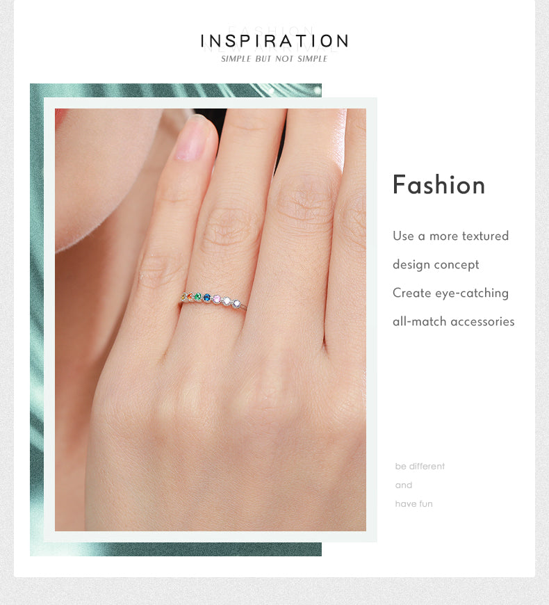 cute rainbow sterling silver plating inlay zircon 14k gold plated rhodium plated rings By Trendy Jewels