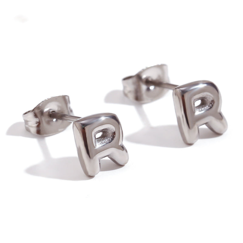 1 pair basic classic style letter plating stainless steel 18k gold plated ear studs By Trendy Jewels