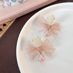 1 Pair Elegant Princess Bow Knot Resin Lace Drop Earrings By Trendy Jewels