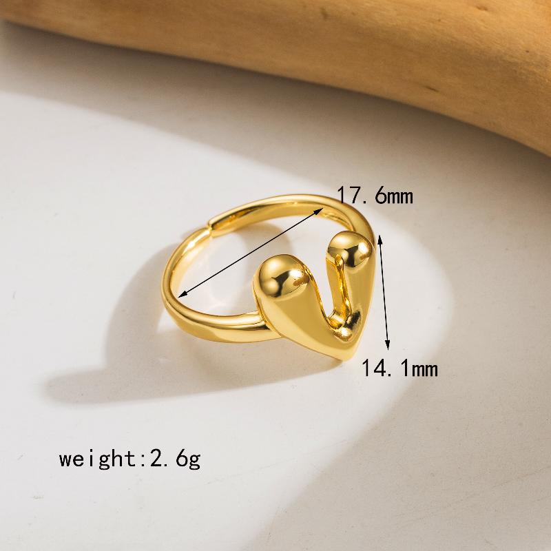 Casual Cute Heart Shape Copper Polishing 18K Gold Plated Open Rings By Trendy Jewels