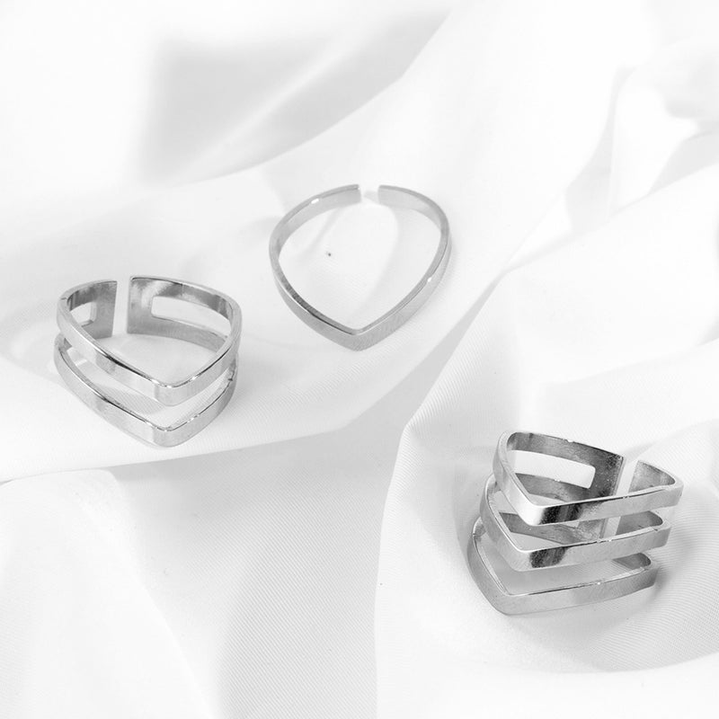 simple style geometric stainless steel open rings By Trendy Jewels