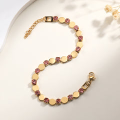 201 Stainless Steel 18K Gold Plated Retro Inlay Color Block Zircon Bracelets By Trendy Jewels