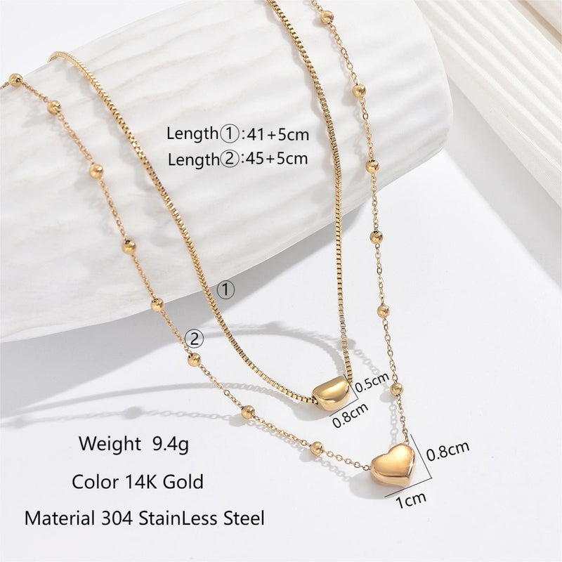 304 Stainless Steel 14K Gold Plated Elegant Romantic Classic Style Plating Heart Shape Double Layer Necklaces By Trendy Jewels