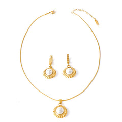 304 Stainless Steel 18K Gold Plated Streetwear Plating Inlay Round Artificial Pearls Agate Jewelry Set By Trendy Jewels