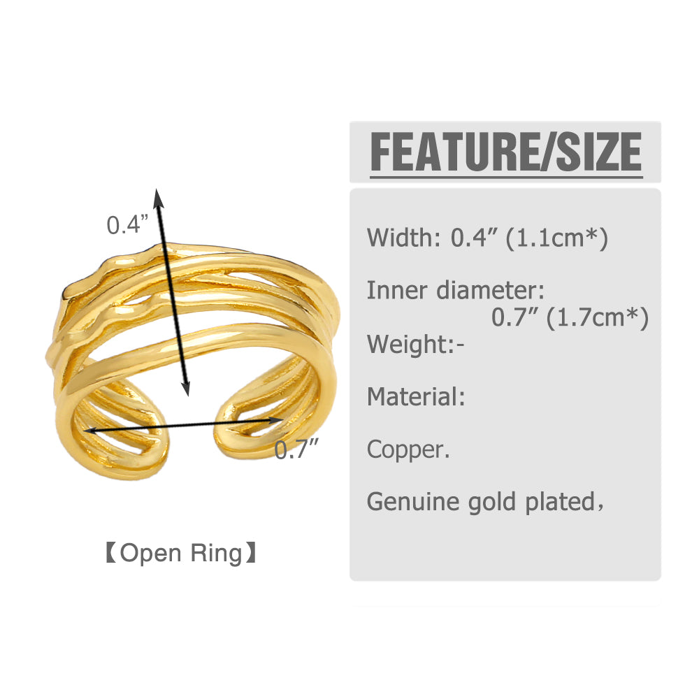 simple style solid color copper plating 18k gold plated open rings By Trendy Jewels