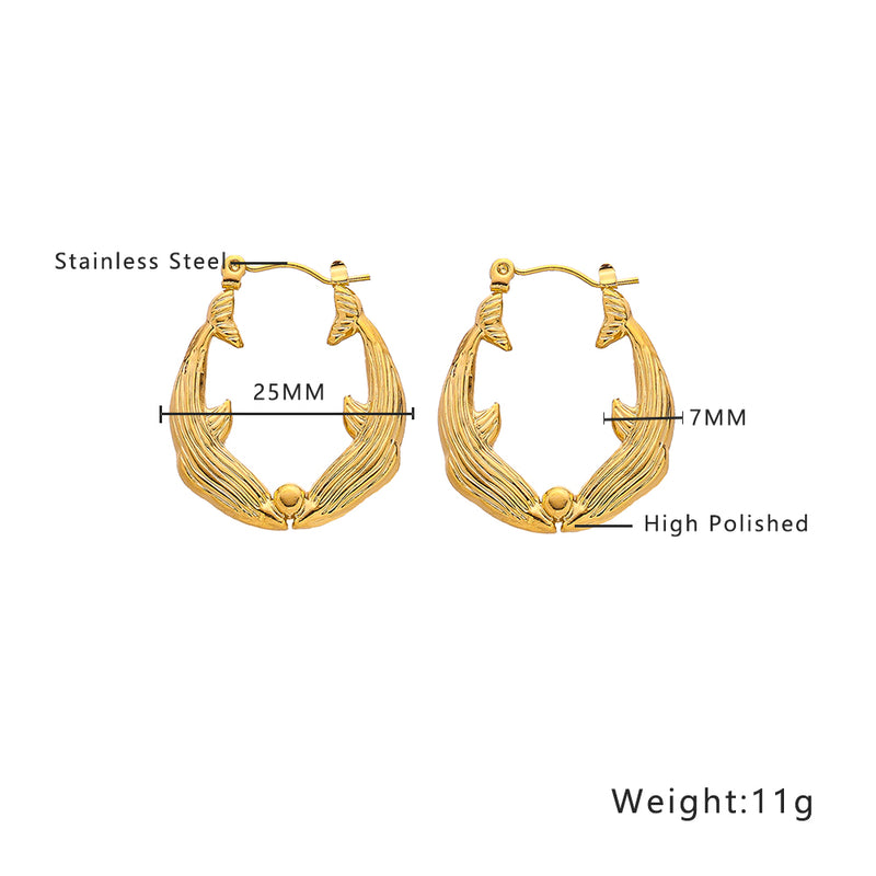 1 Pair Retro Simple Style Dolphin Fish Plating Titanium Steel 18K Gold Plated Hoop Earrings By Trendy Jewels