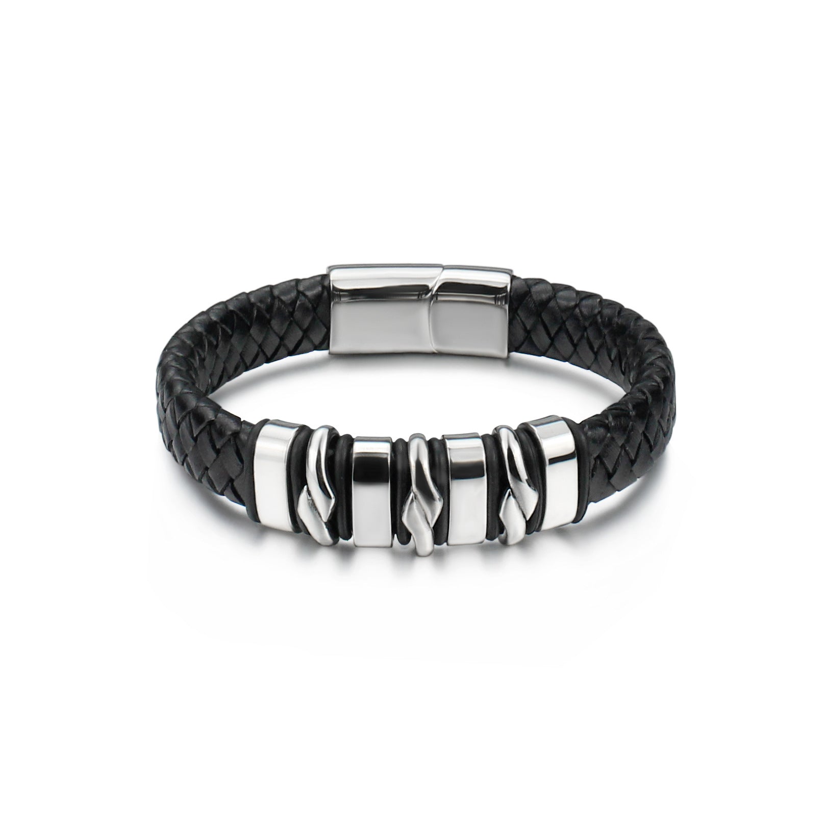 hip-hop modern style cool style geometric stainless steel pu leather men's bangle By Trendy Jewels