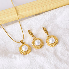 304 Stainless Steel 18K Gold Plated Streetwear Plating Inlay Round Artificial Pearls Agate Jewelry Set By Trendy Jewels