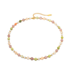 304 Stainless Steel natural stone 18K Gold Plated Vacation Sweet Beaded Color Block Necklace By Trendy Jewels