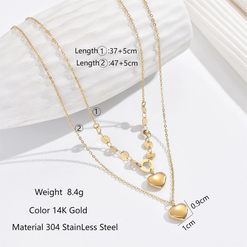 304 Stainless Steel 14K Gold Plated Elegant Romantic Classic Style Plating Heart Shape Double Layer Necklaces By Trendy Jewels